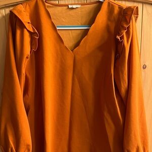 JODIFL Women's Blouse in Rich Orange with Ruffle Accents